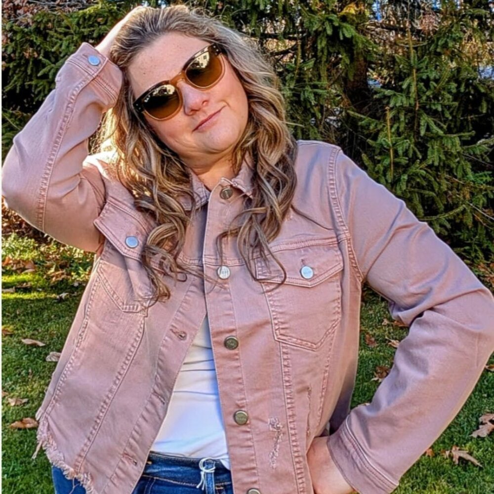 Fray Hemmed Pink Denim Jacket